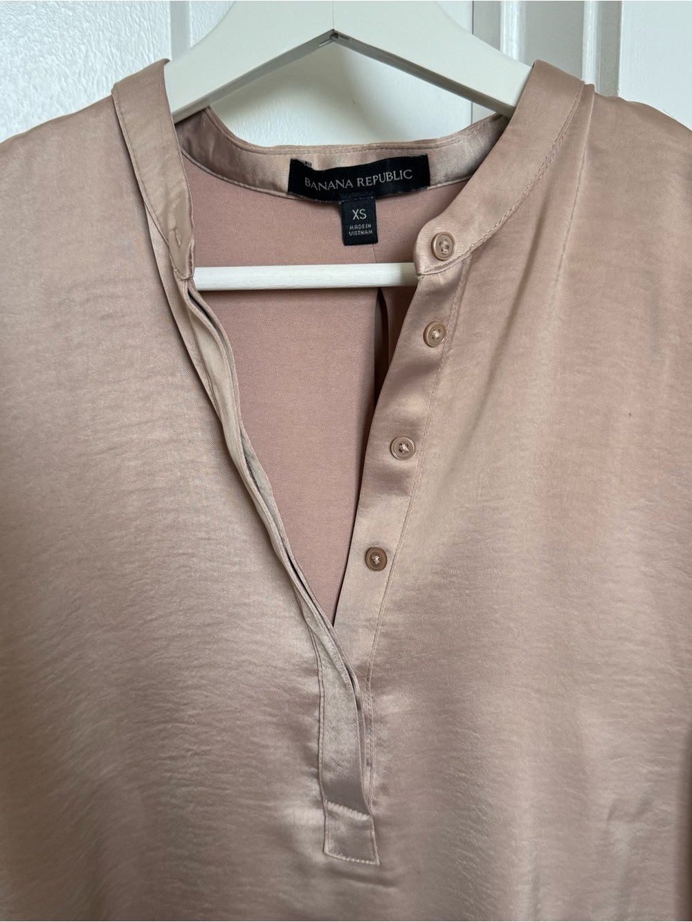 BR Tan Satin Henley Blouse - Picture 3 of 4